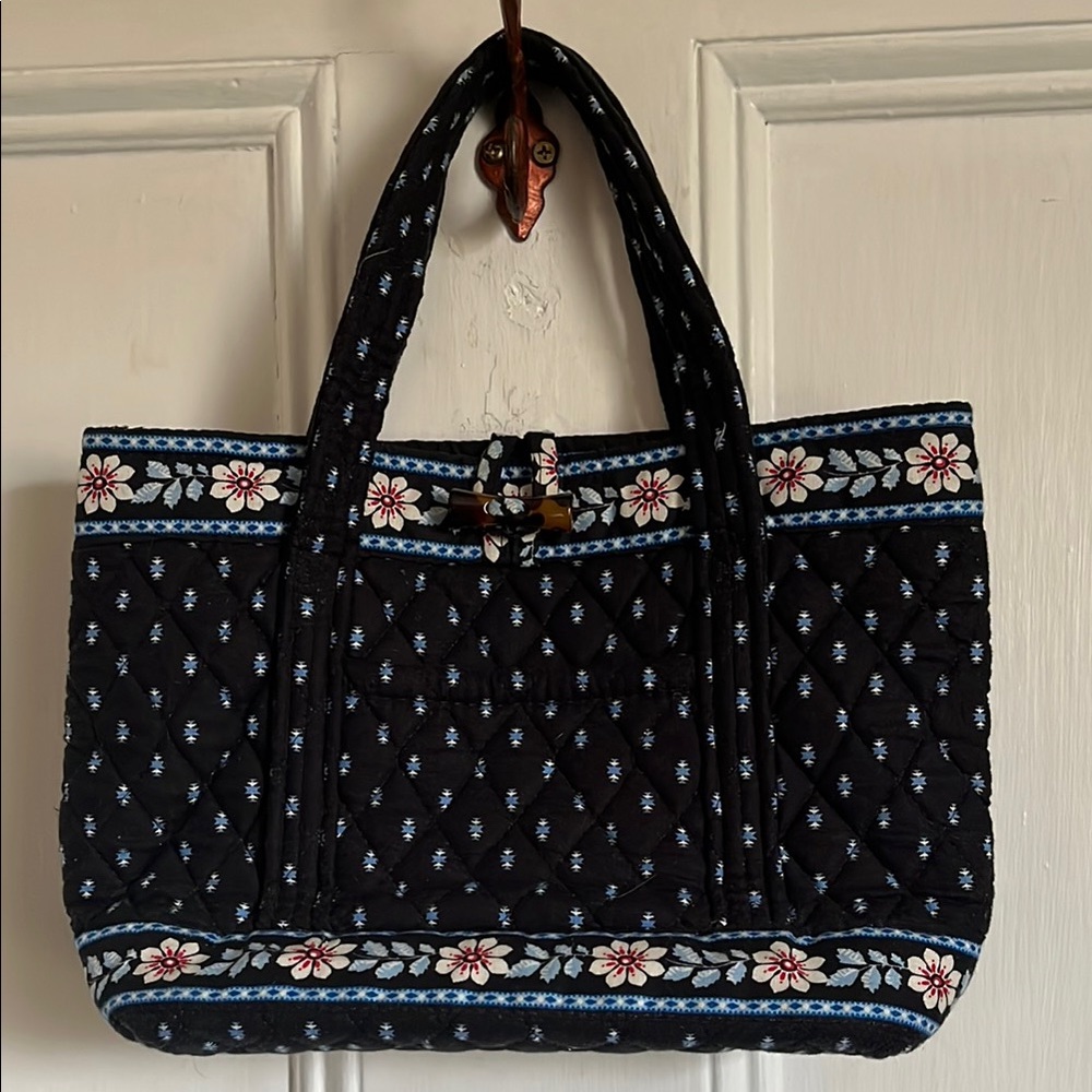 Blue and Pink Tote Bag with Decorative Border